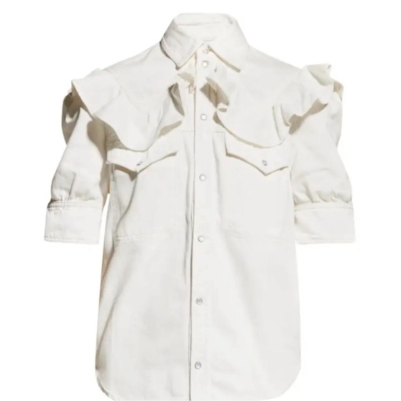 Zadig Voltaire white denim Jacket button down shirt Top L - Picture 5 of 10